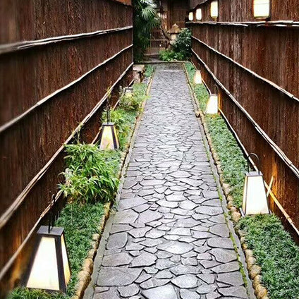 Traditional Japanese Solar Waterproof Stainless Steel Acrylic Trapezoidal Honeycombed Lantern LED Outdoor Light Landscape Lighting For Garden Cuvalon