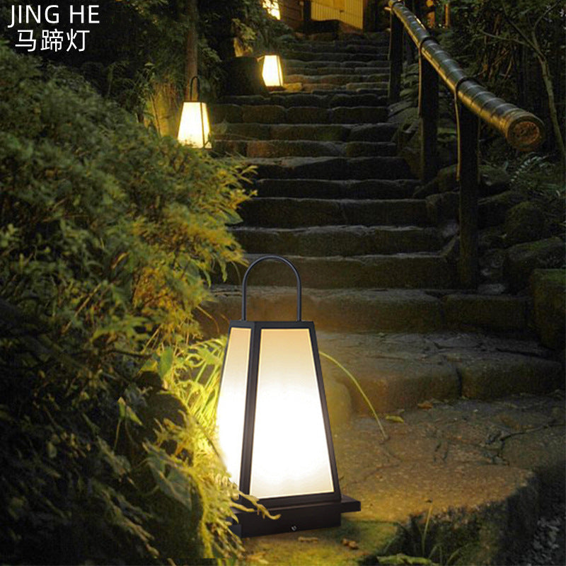 Traditional Japanese Solar Waterproof Stainless Steel Acrylic Trapezoidal Honeycombed Lantern LED Outdoor Light Landscape Lighting For Garden Cuvalon