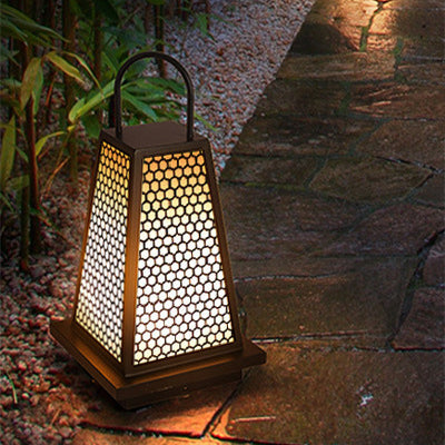 Traditional Japanese Solar Waterproof Stainless Steel Acrylic Trapezoidal Honeycombed Lantern LED Outdoor Light Landscape Lighting For Garden Cuvalon