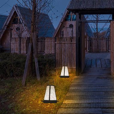 Traditional Japanese Solar Waterproof Stainless Steel Acrylic Trapezoidal Honeycombed Lantern LED Outdoor Light Landscape Lighting For Garden Cuvalon