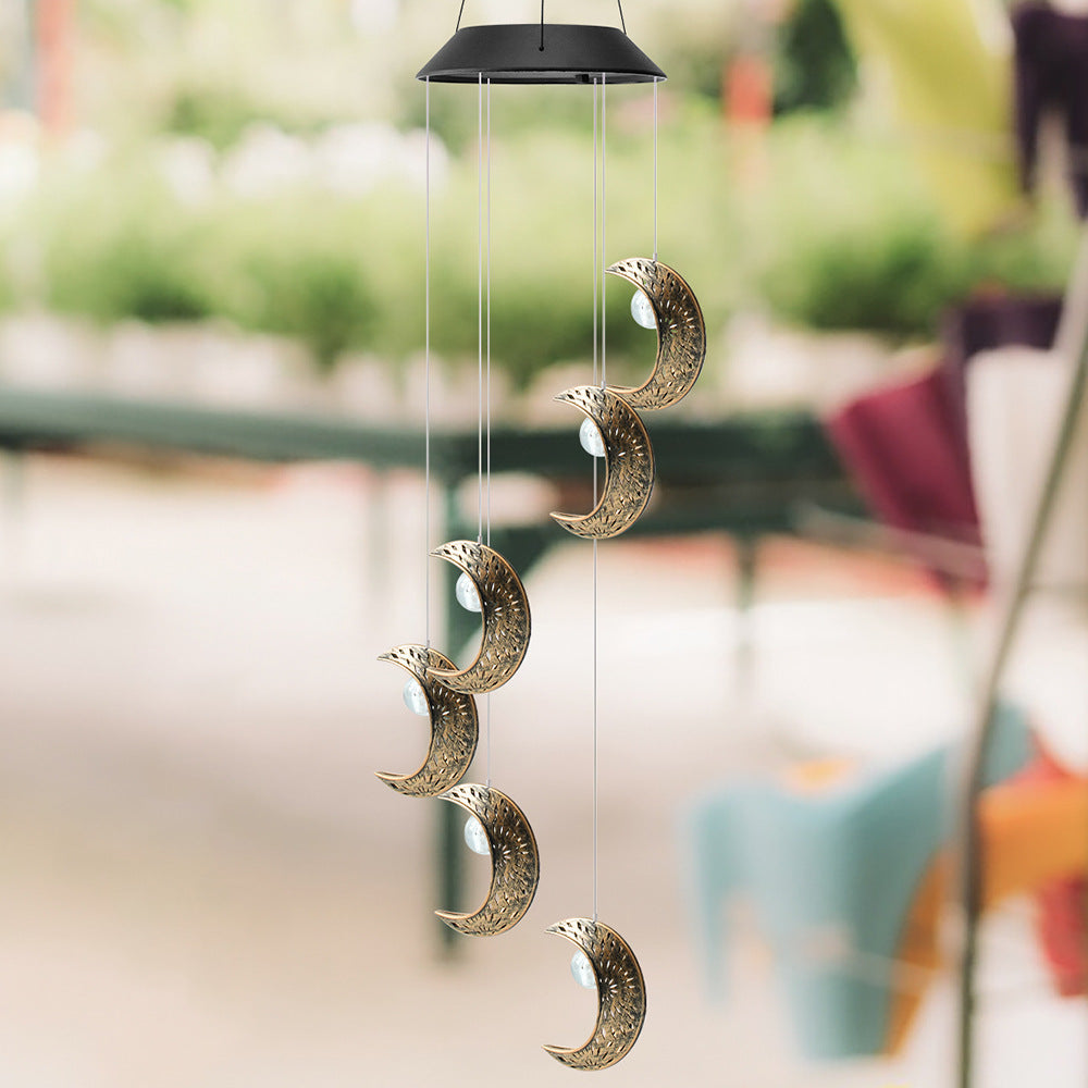 Contemporary Boho Solar Waterproof ABS Metal Moon Sun Star Decoration Wind Chime Hanging LED Outdoor Light Landscape Lighting For Outdoor Patio Cuvalon