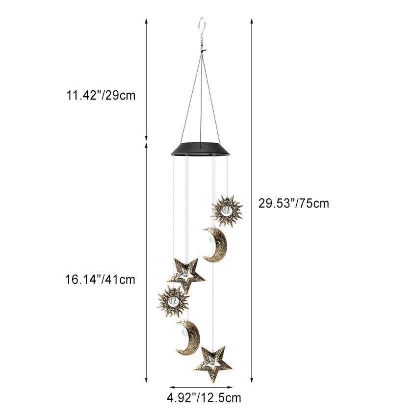 Contemporary Boho Solar Waterproof ABS Metal Moon Sun Star Decoration Wind Chime Hanging LED Outdoor Light Landscape Lighting For Outdoor Patio Cuvalon
