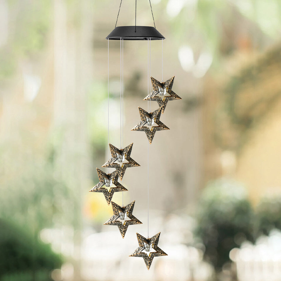 Contemporary Boho Solar Waterproof ABS Metal Moon Sun Star Decoration Wind Chime Hanging LED Outdoor Light Landscape Lighting For Outdoor Patio Cuvalon