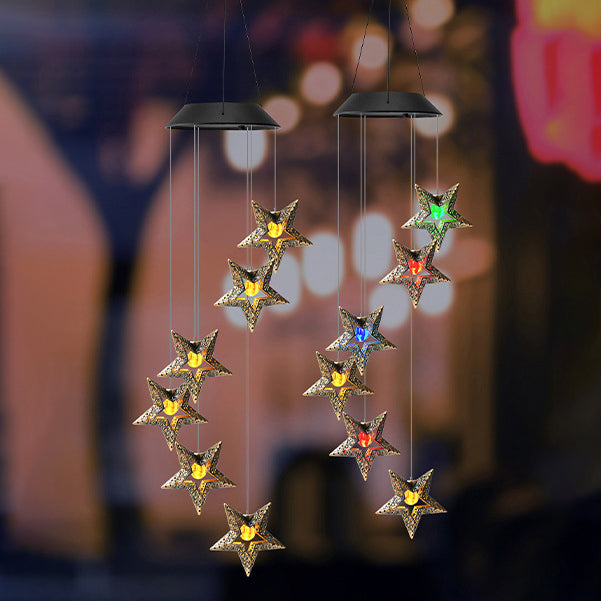 Contemporary Boho Solar Waterproof ABS Metal Moon Sun Star Decoration Wind Chime Hanging LED Outdoor Light Landscape Lighting For Outdoor Patio Cuvalon