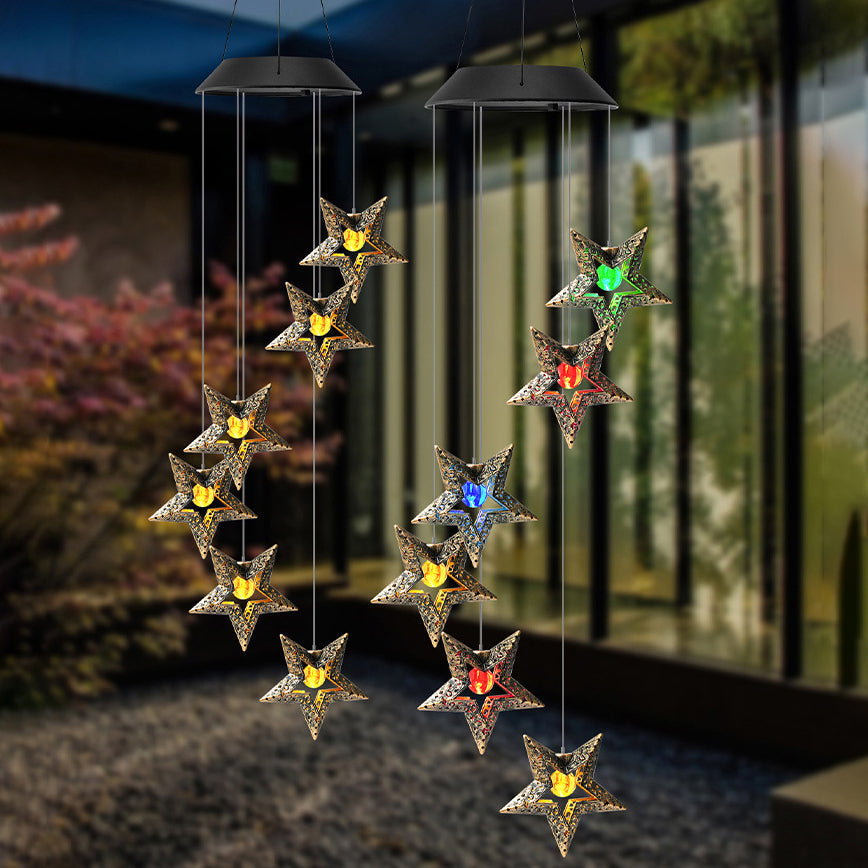 Contemporary Boho Solar Waterproof ABS Metal Moon Sun Star Decoration Wind Chime Hanging LED Outdoor Light Landscape Lighting For Outdoor Patio Cuvalon