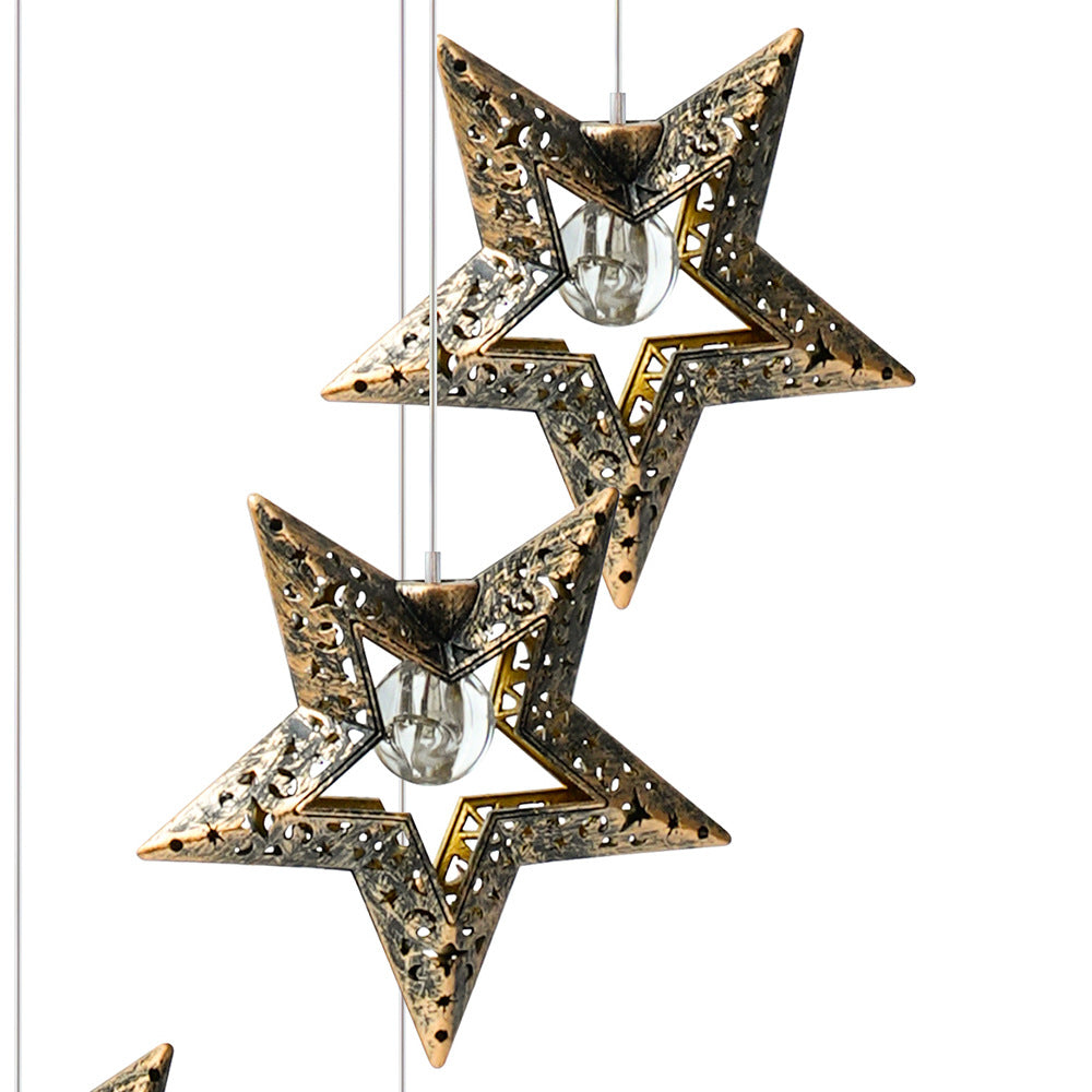 Contemporary Boho Solar Waterproof ABS Metal Moon Sun Star Decoration Wind Chime Hanging LED Outdoor Light Landscape Lighting For Outdoor Patio Cuvalon