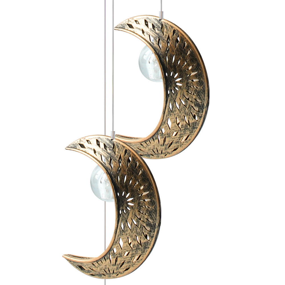 Contemporary Boho Solar Waterproof ABS Metal Moon Sun Star Decoration Wind Chime Hanging LED Outdoor Light Landscape Lighting For Outdoor Patio Cuvalon