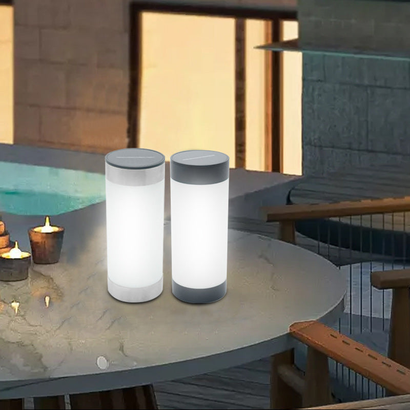 Modern Minimalist Solar Waterproof Stainless Steel Plastic Glass Cylinder Portable LED Outdoor Table Lamp For Outdoor Patio Cuvalon