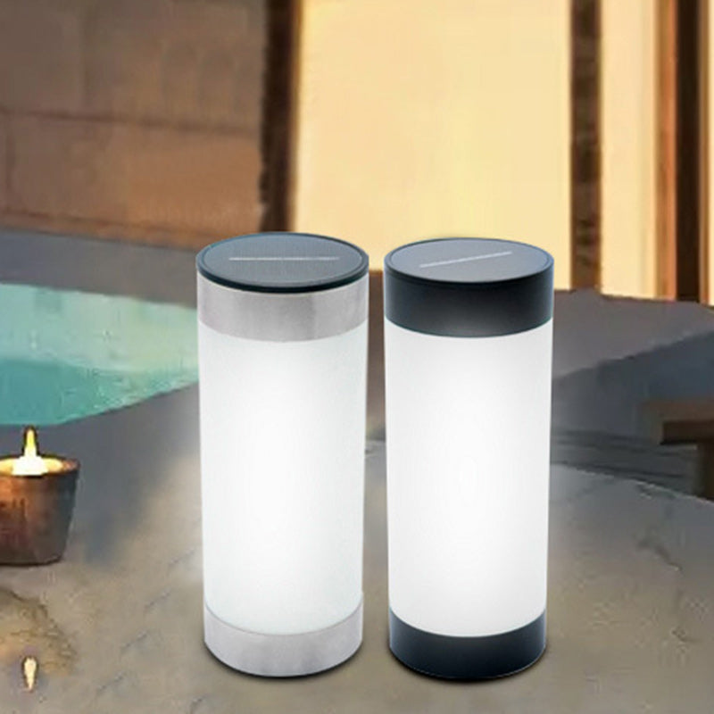 Modern Minimalist Solar Waterproof Stainless Steel Plastic Glass Cylinder Portable LED Outdoor Table Lamp For Outdoor Patio Cuvalon