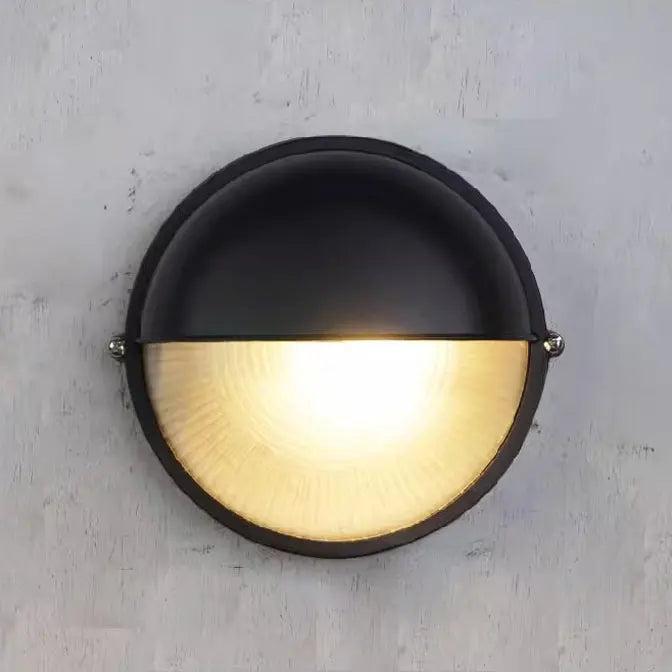 Contemporary Industrial Waterproof Aluminum Glass Frosted Round 1-Light Wall Sconce Lamp For Outdoor Patio Cuvalon