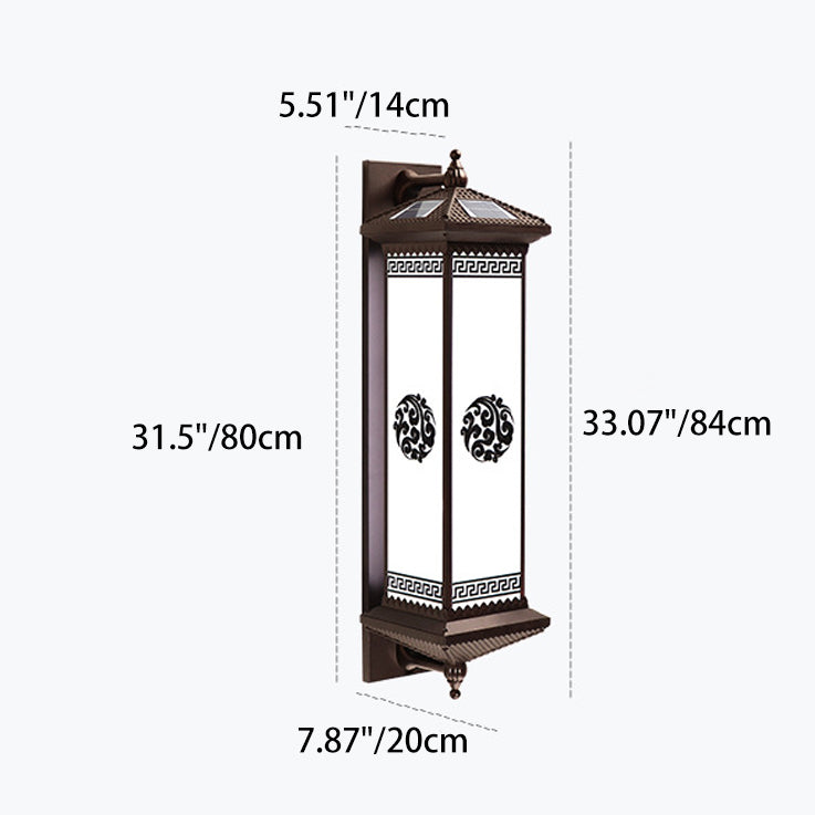 Traditional Chinese Solar Waterproof ABS Aluminum Glass Rectangular Happiness Wealth Pattern LED Wall Sconce Lamp For Outdoor Patio Cuvalon