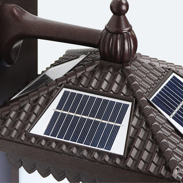 Traditional Chinese Solar Waterproof ABS Aluminum Glass Rectangular Happiness Wealth Pattern LED Wall Sconce Lamp For Outdoor Patio Cuvalon