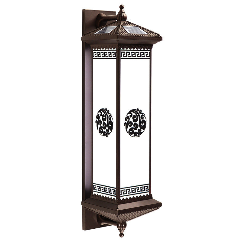 Traditional Chinese Solar Waterproof ABS Aluminum Glass Rectangular Happiness Wealth Pattern LED Wall Sconce Lamp For Outdoor Patio Cuvalon