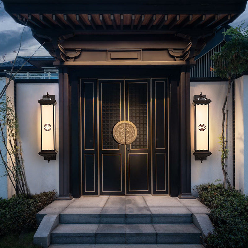 Traditional Chinese Solar Waterproof ABS Aluminum Glass Rectangular Happiness Wealth Pattern LED Wall Sconce Lamp For Outdoor Patio Cuvalon