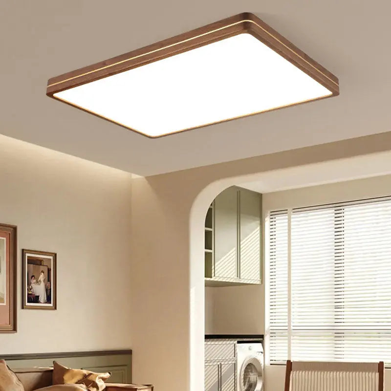 Modern Wooden Slim Walnut Color LED Flush Mount Light Cuvalon