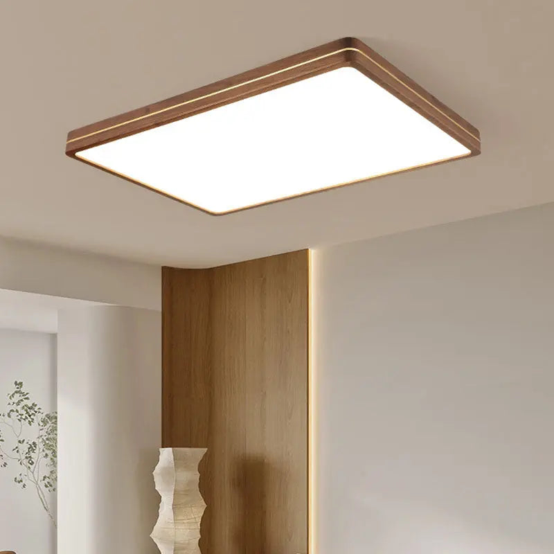 Modern Wooden Slim Walnut Color LED Flush Mount Light Cuvalon