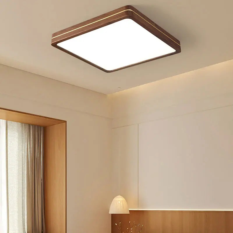 Modern Wooden Slim Walnut Color LED Flush Mount Light Cuvalon