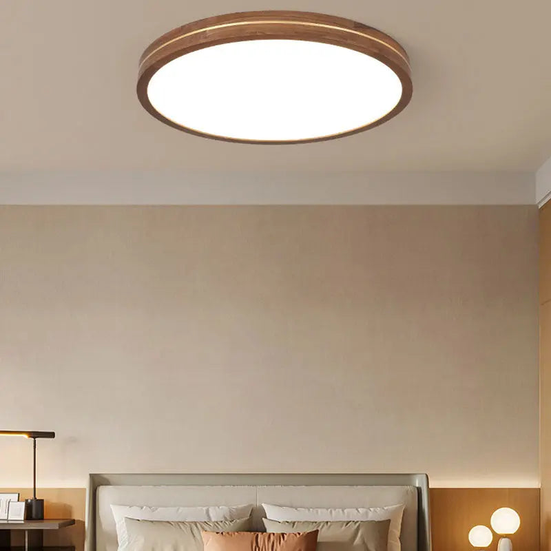 Modern Wooden Slim Walnut Color LED Flush Mount Light Cuvalon