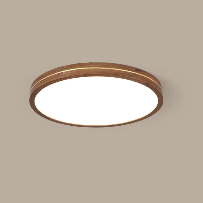 Modern Wooden Slim Walnut Color LED Flush Mount Light Cuvalon