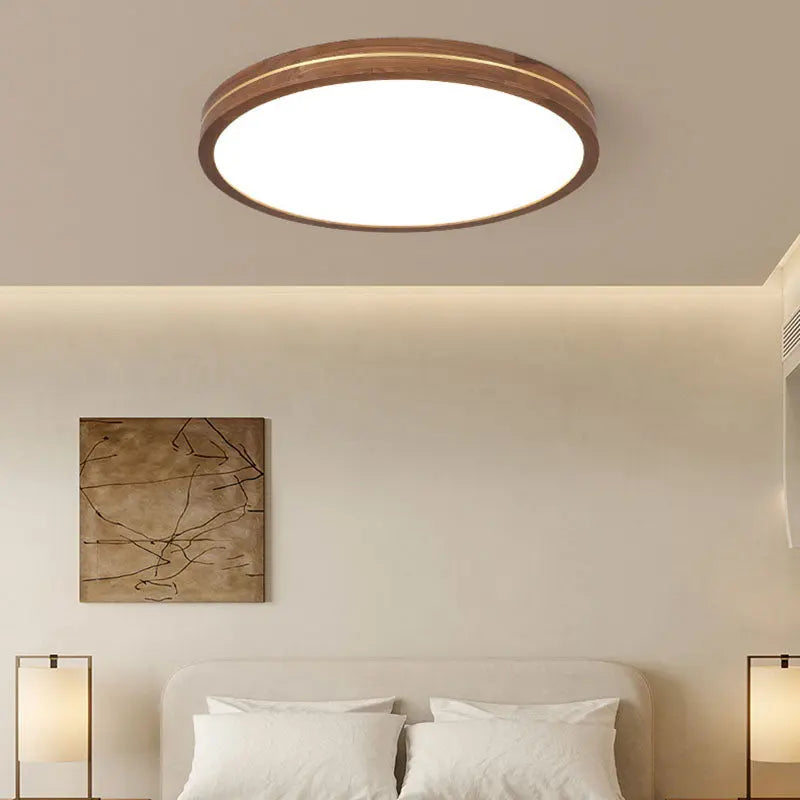 Modern Wooden Slim Walnut Color LED Flush Mount Light Cuvalon