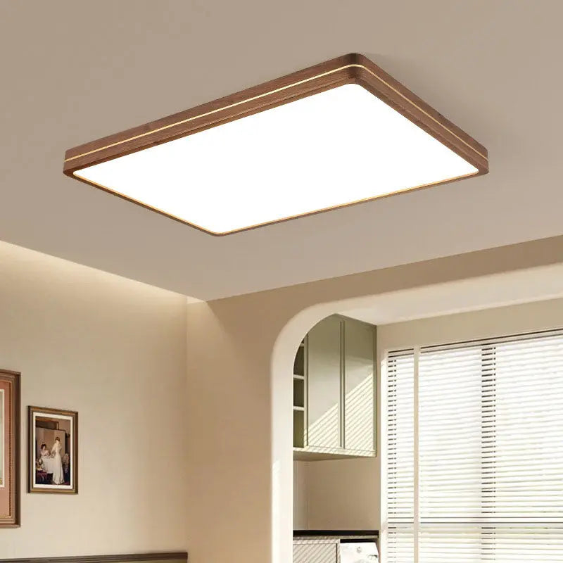 Modern Wooden Slim Walnut Color LED Flush Mount Light Cuvalon