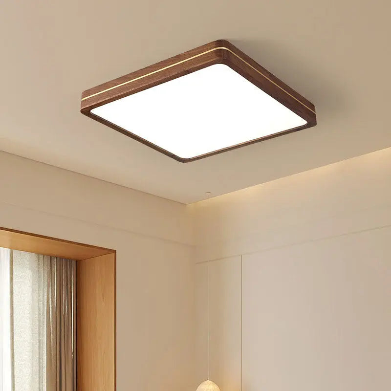 Modern Wooden Slim Walnut Color LED Flush Mount Light Cuvalon