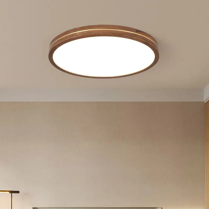 Modern Wooden Slim Walnut Color LED Flush Mount Light Cuvalon