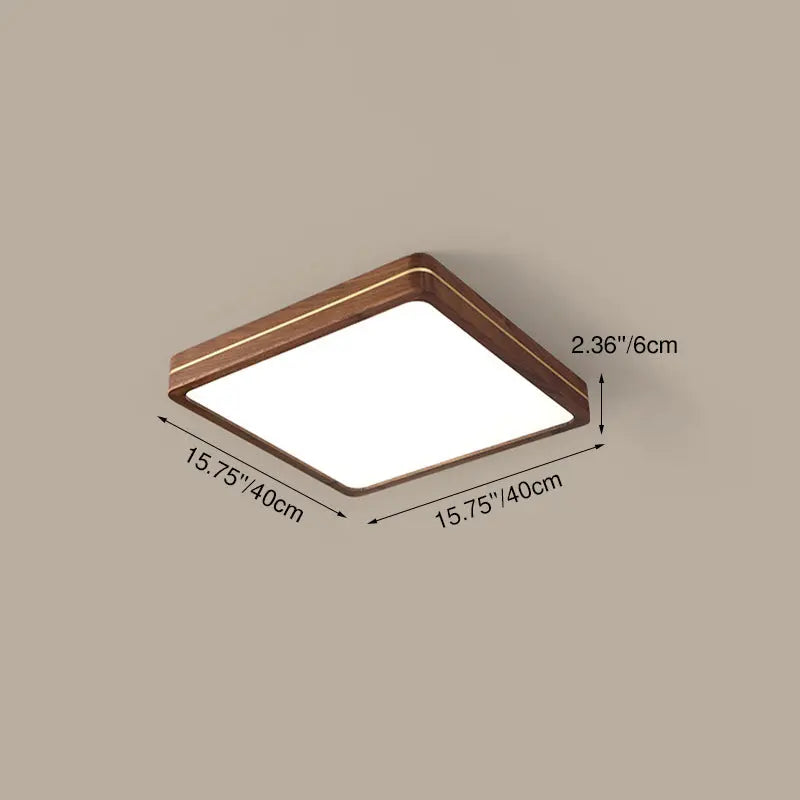 Modern Wooden Slim Walnut Color LED Flush Mount Light Cuvalon