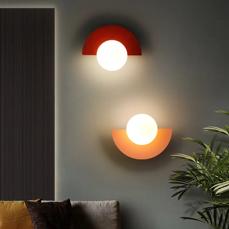 Modern Minimalist Glass Spherical Colorful Semicircle Design 1-Light Wall Sconce Lamp Cuvalon