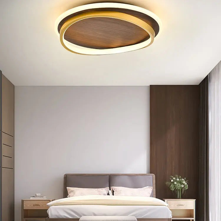 Nordic Minimalist Circular Walnut Grain LED Flush Mount Ceiling Light Cuvalon