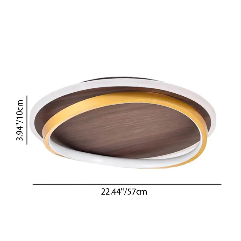 Nordic Minimalist Circular Walnut Grain LED Flush Mount Ceiling Light Cuvalon