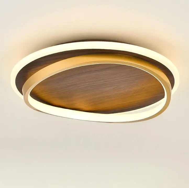 Nordic Minimalist Circular Walnut Grain LED Flush Mount Ceiling Light Cuvalon
