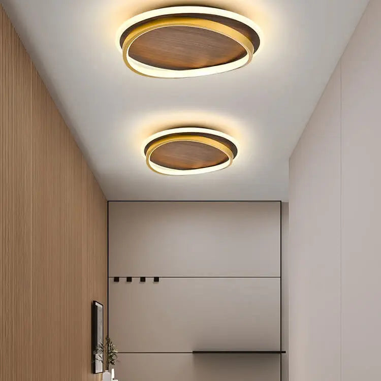 Nordic Minimalist Circular Walnut Grain LED Flush Mount Ceiling Light Cuvalon