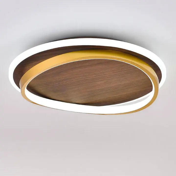 Nordic Minimalist Circular Walnut Grain LED Flush Mount Ceiling Light Cuvalon