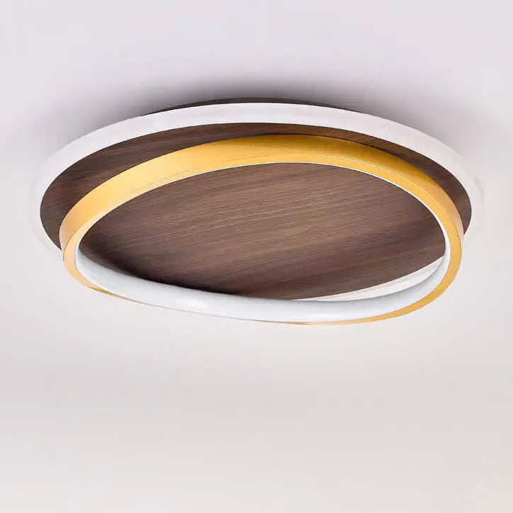 Nordic Minimalist Circular Walnut Grain LED Flush Mount Ceiling Light Cuvalon