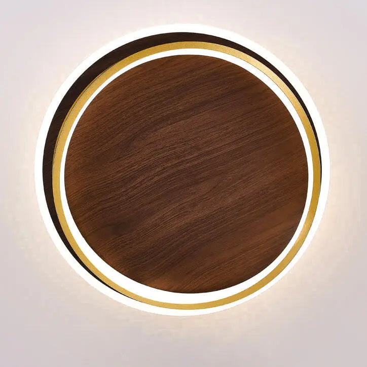 Nordic Minimalist Circular Walnut Grain LED Flush Mount Ceiling Light Cuvalon