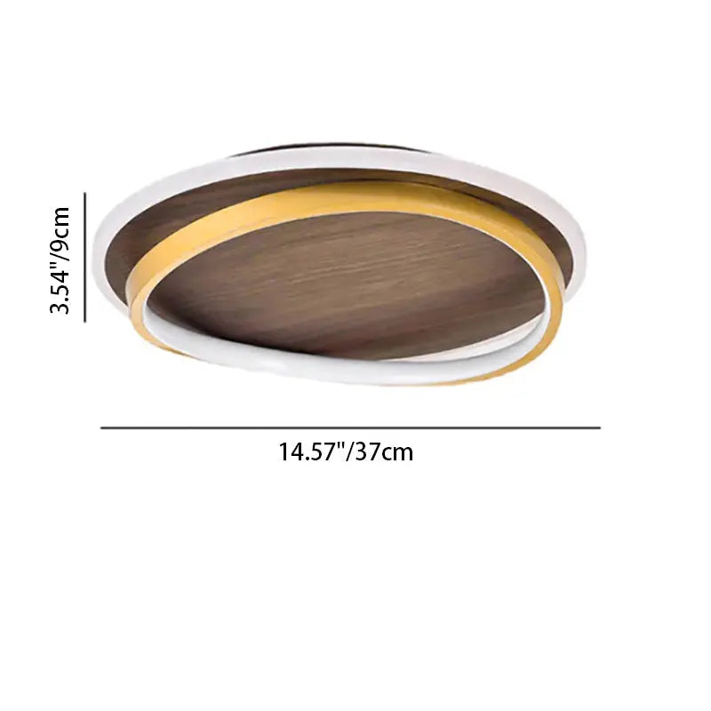 Nordic Minimalist Circular Walnut Grain LED Flush Mount Ceiling Light Cuvalon