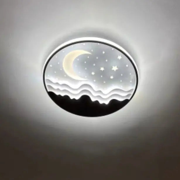 Nordic Creative Star Moon Round Aluminum LED Flush Mount Ceiling Light Cuvalon