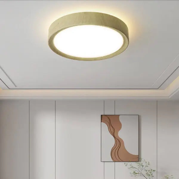 Modern Simple Wood Grain Round Iron LED Flush Mount Ceiling Light Cuvalon
