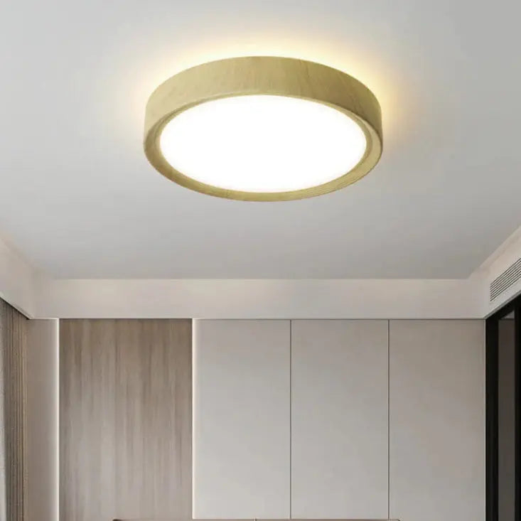 Modern Simple Wood Grain Round Iron LED Flush Mount Ceiling Light Cuvalon