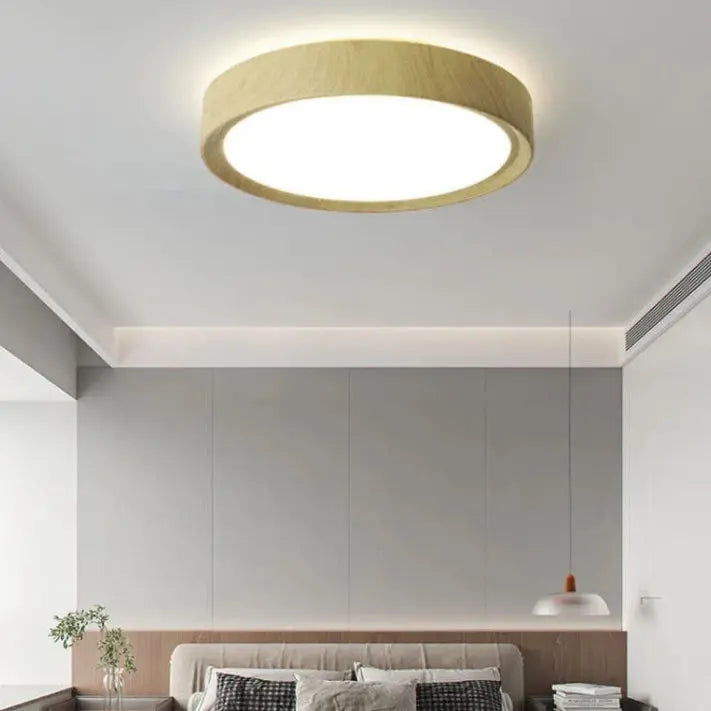 Modern Simple Wood Grain Round Iron LED Flush Mount Ceiling Light Cuvalon