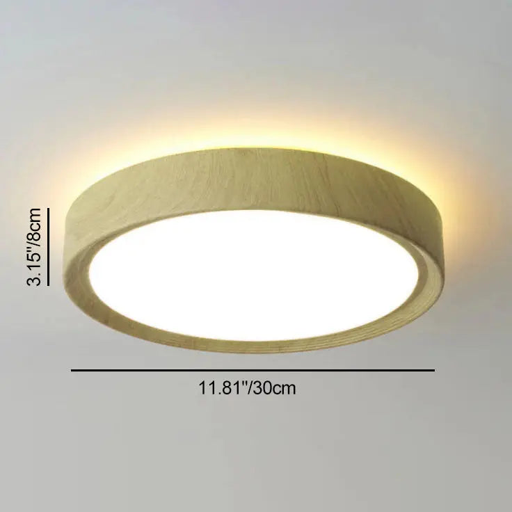 Modern Simple Wood Grain Round Iron LED Flush Mount Ceiling Light Cuvalon