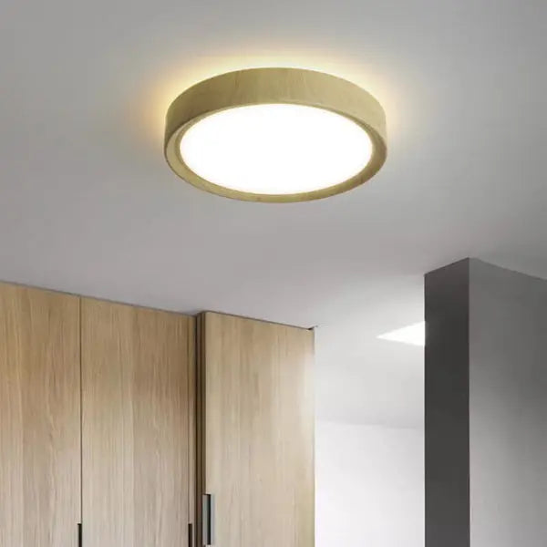 Modern Simple Wood Grain Round Iron LED Flush Mount Ceiling Light Cuvalon