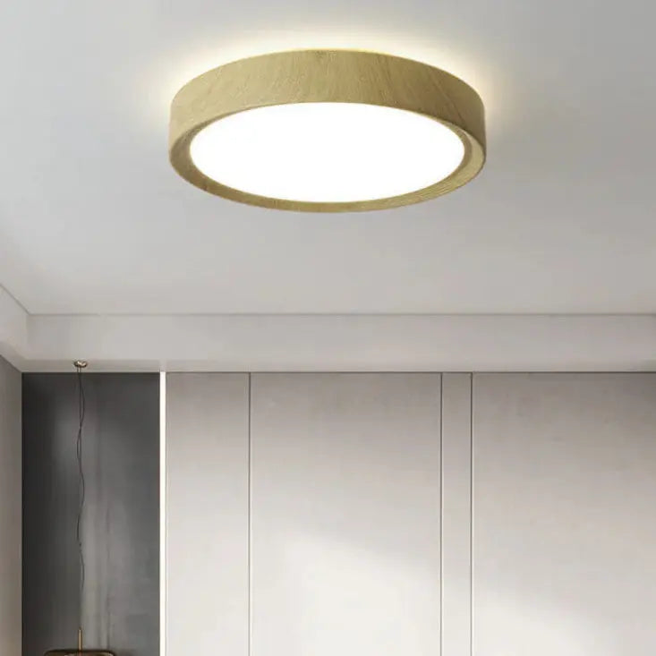 Modern Simple Wood Grain Round Iron LED Flush Mount Ceiling Light Cuvalon