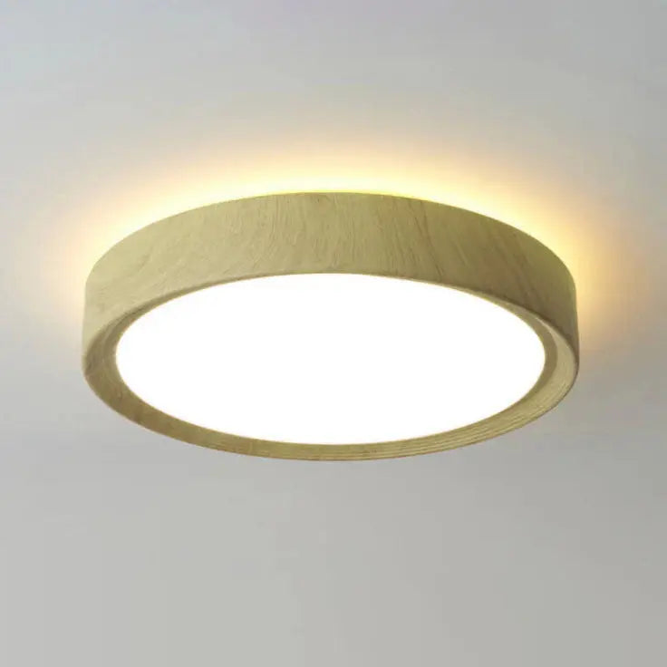 Modern Simple Wood Grain Round Iron LED Flush Mount Ceiling Light Cuvalon