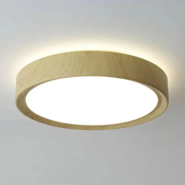 Modern Simple Wood Grain Round Iron LED Flush Mount Ceiling Light Cuvalon