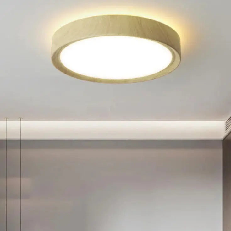 Modern Simple Wood Grain Round Iron LED Flush Mount Ceiling Light Cuvalon