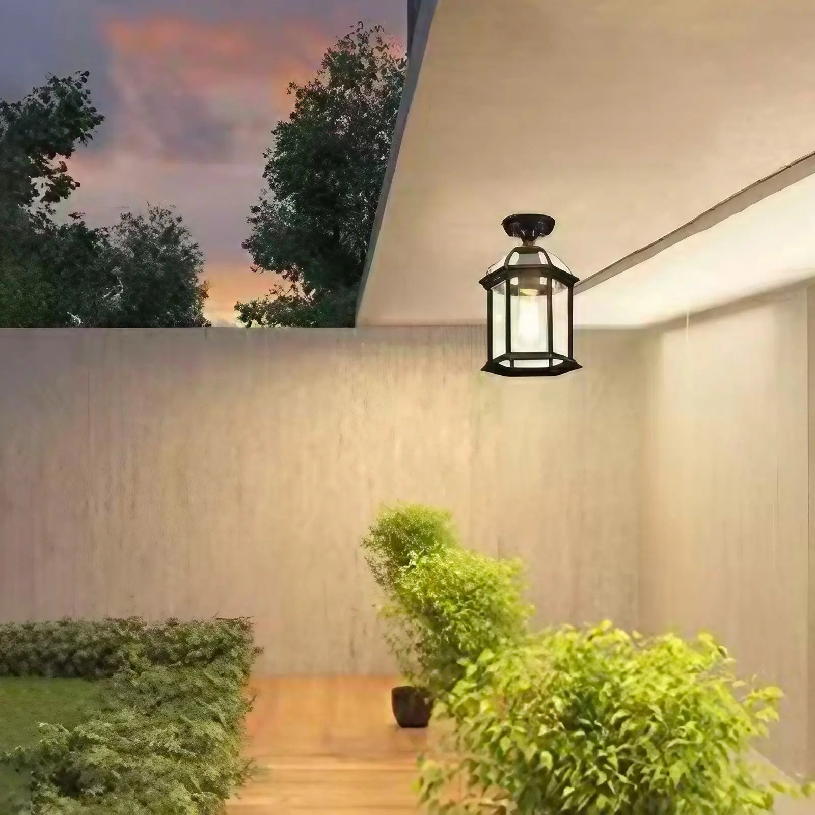 European Outdoor Hexagonal Lantern Waterproof 1-Light Semi-Flush Mount Ceiling Light Cuvalon