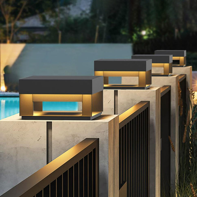 Modern Minimalist Square Geometric Stainless Steel LED Outdoor Waterproof Pillar Light Landscape Light For Garden Cuvalon