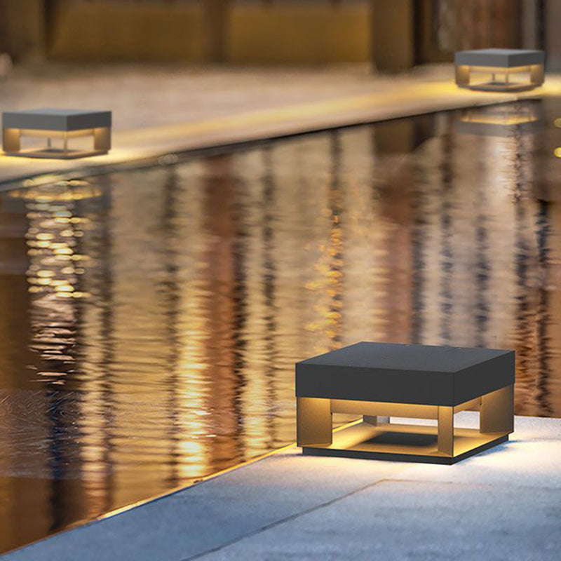 Modern Minimalist Square Geometric Stainless Steel LED Outdoor Waterproof Pillar Light Landscape Light For Garden Cuvalon